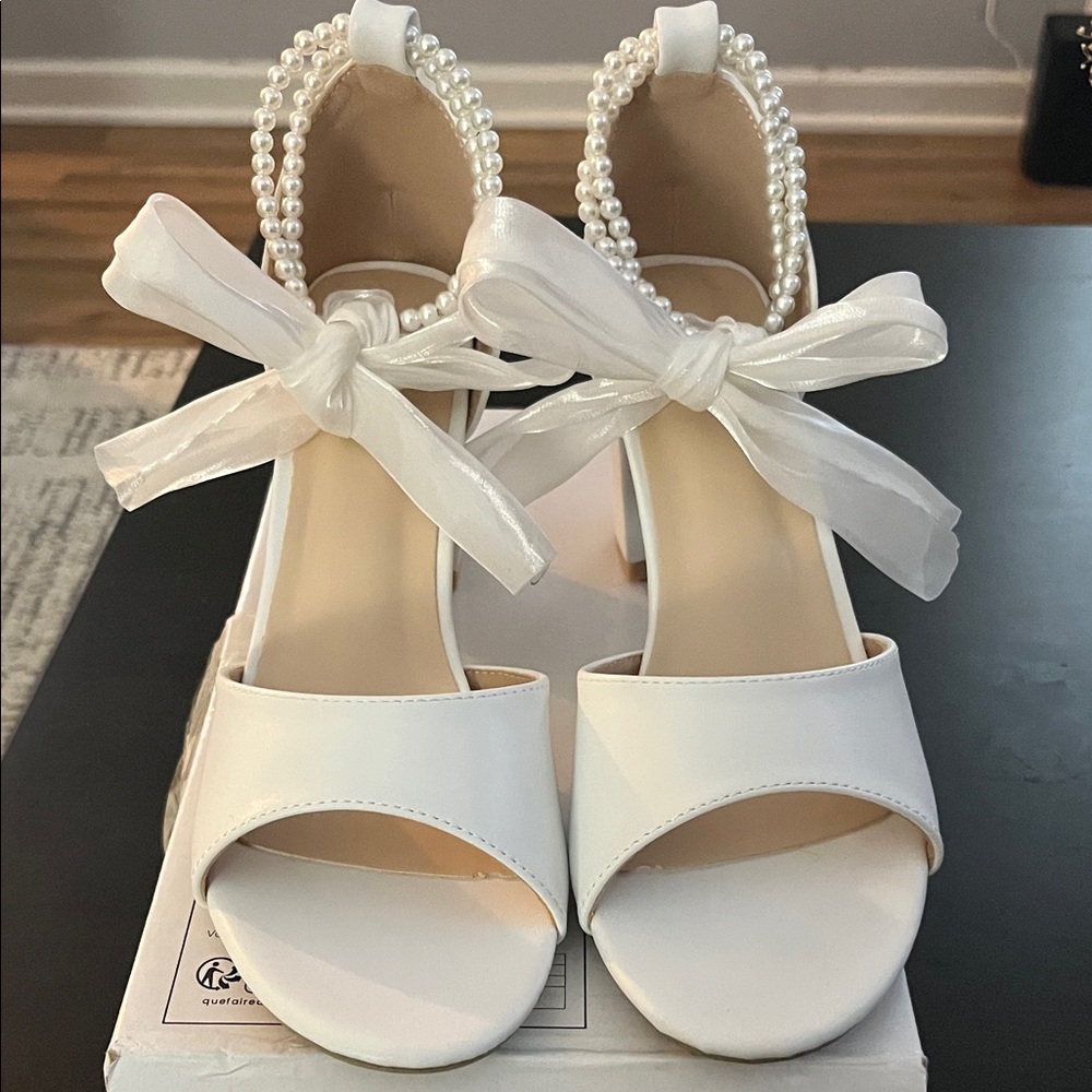 Elegant White Pearl-Embellished Women's Heels